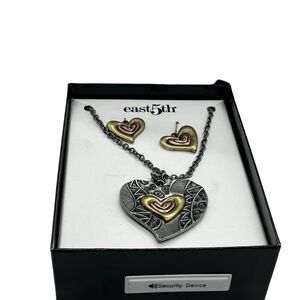 east5th Box Set Heart Necklace and Earrings Mixed Metals Gold Silver Tone Women